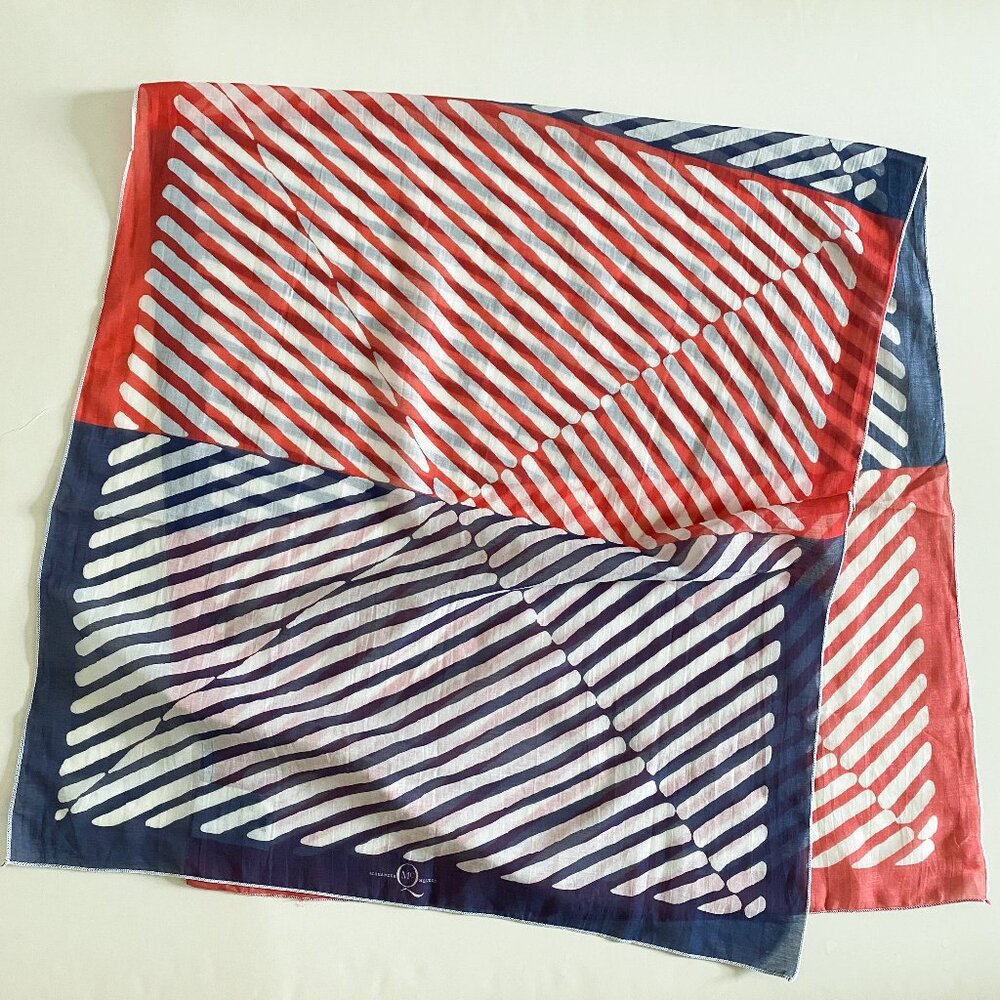 McQ Alexander McQueen Red White Blue Abstract Cotton Silk Scarf Italy
